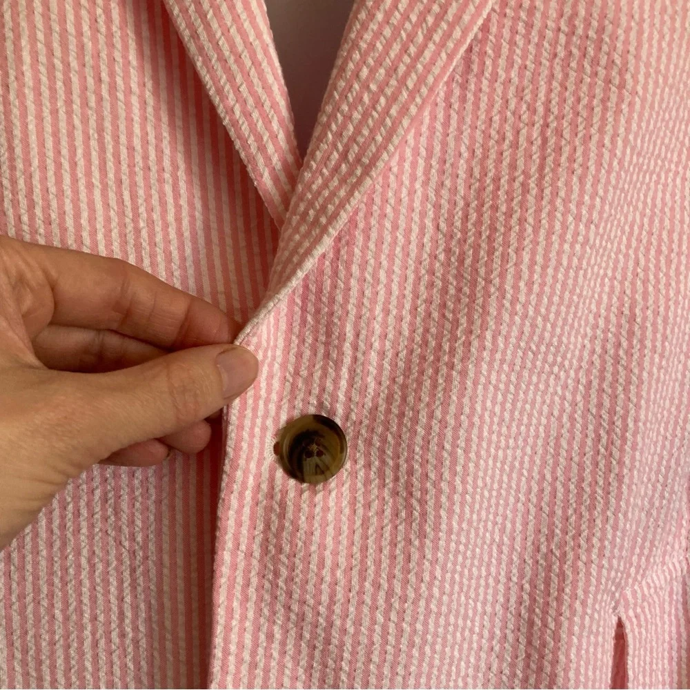 Denimist Pinstriped Pink Seersucker Deconstructed Oversized Blazer, XS Runs Big - Picture 9 of 14